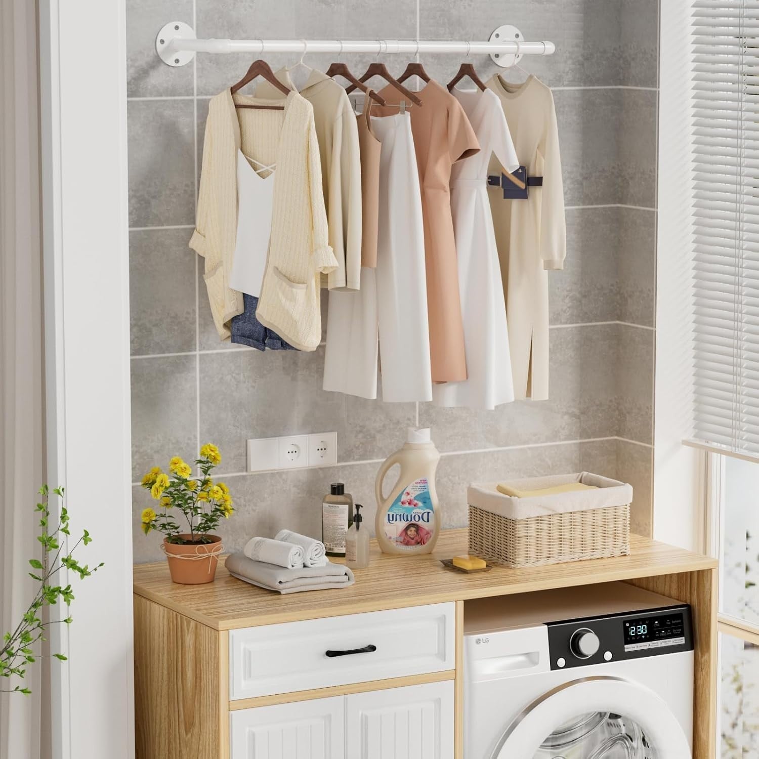 92cm Industrial Pipe Clothes Rail White Heavy Duty 2 Pack