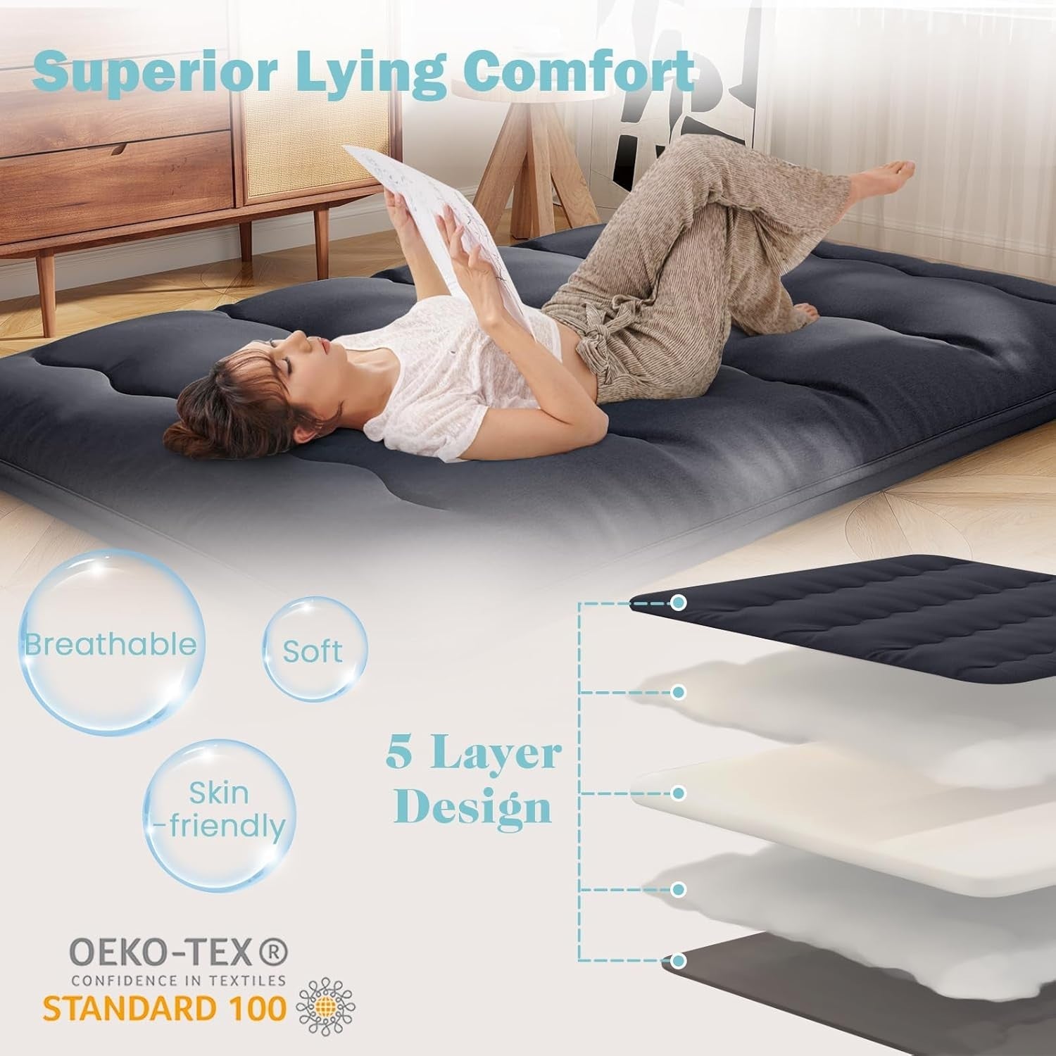 10cm Thick Japanese Floor Mattress King Size Foldable Tatami Futon Sleeping Pad
