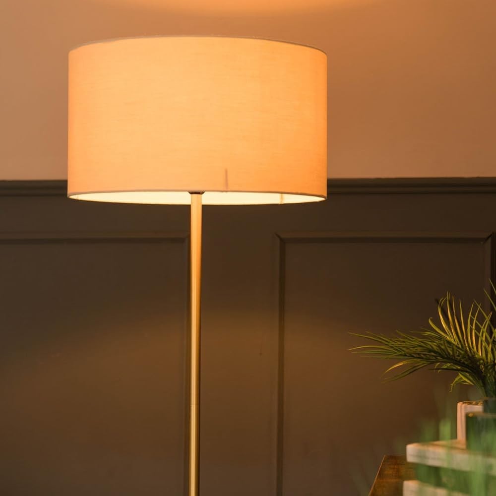 Modern Gold Marble Floor Lamp with Shelf & Natural Shade, 152cm Tall