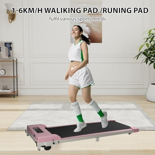 Under Desk Walking Pad Treadmill 4% Incline Portable Home Office Pink
