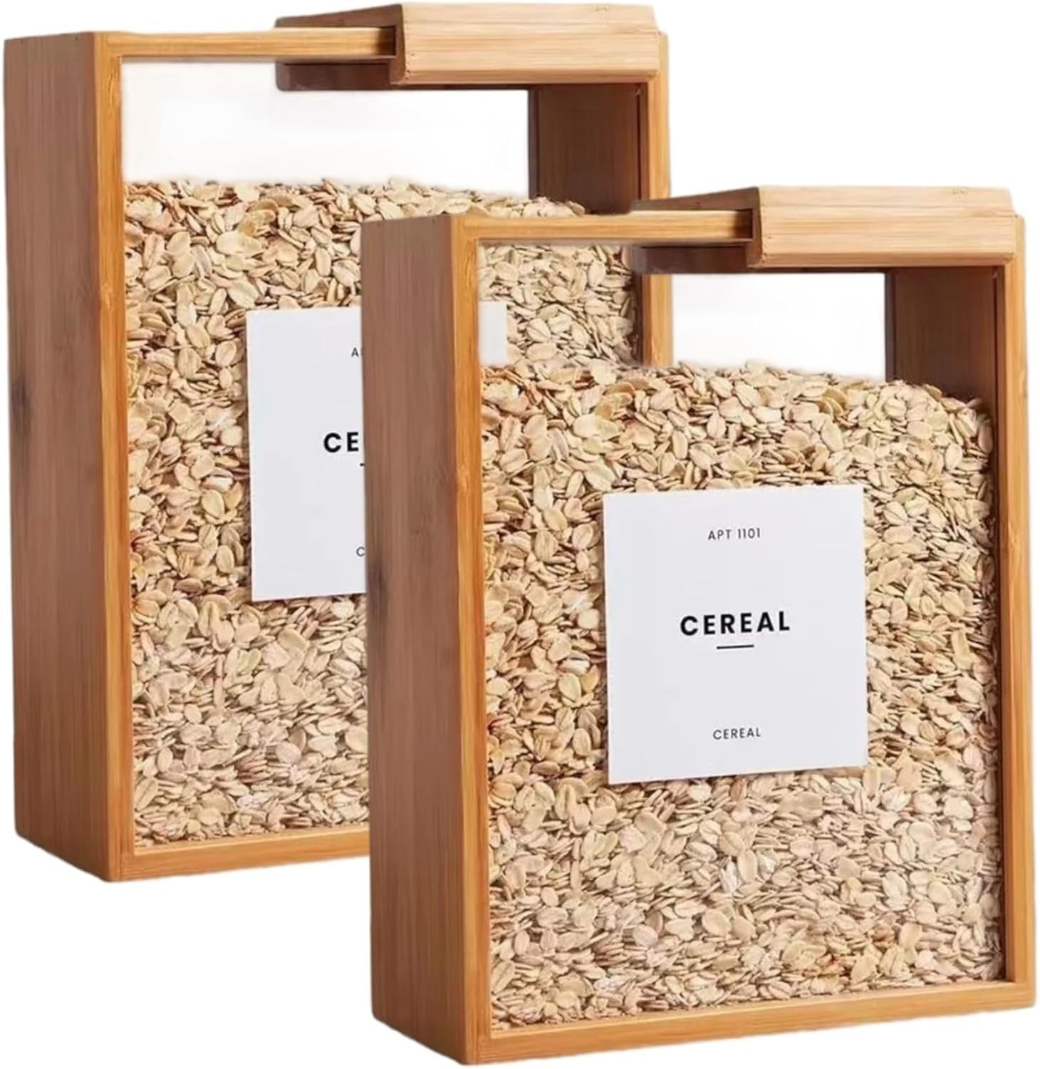 2PCS Bamboo Cereal Containers Airtight Rice Flour Bin