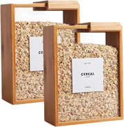 2PCS Bamboo Cereal Containers Airtight Rice Flour Bin