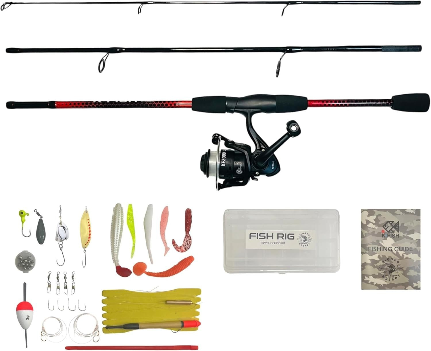 3-Section Fishing Rod Reel Combo Kit with Tackle Box Lures 170cm