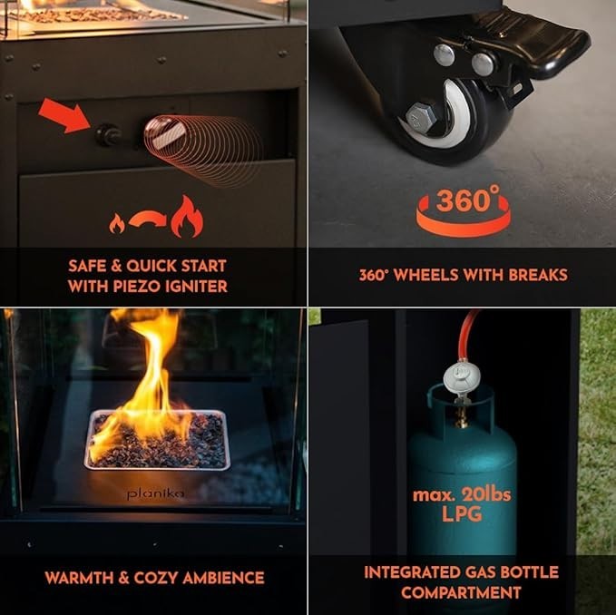 Outdoor Gas Patio Heater 8kW Smokeless Propane Fireplace Freestanding