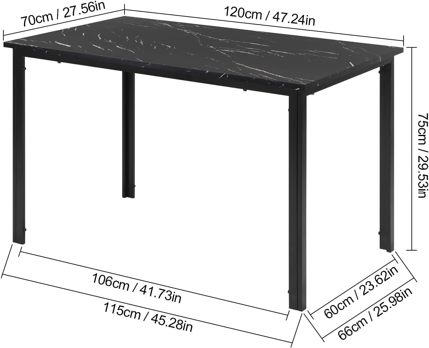 Modern Marble Dining Table Set 4 PU Chairs Black & Grey Leaf Pattern