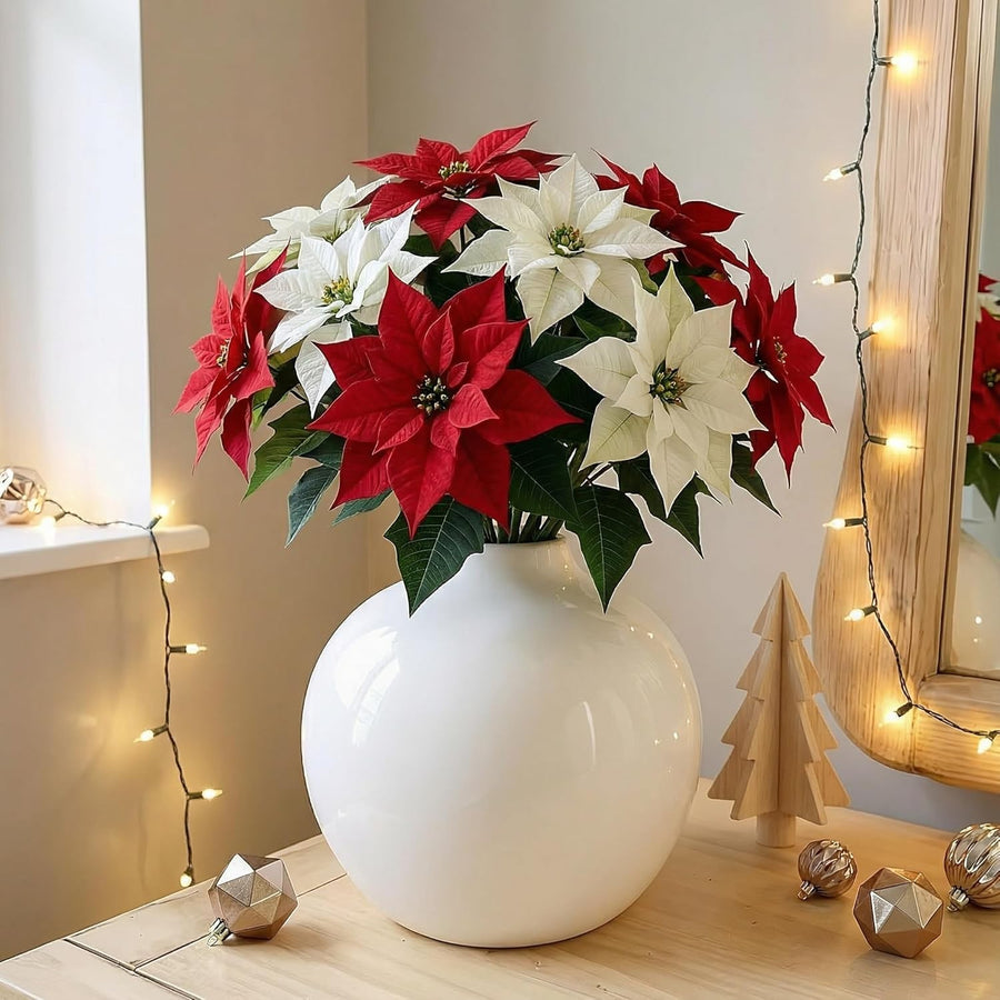 White Ceramic Round Vase 19cm Glossy Flower Pampas Grass Home Decor