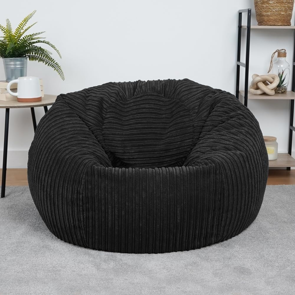 Black Cord Bean Bag Chair Adult Recliner – XL Washable Lounge Seat