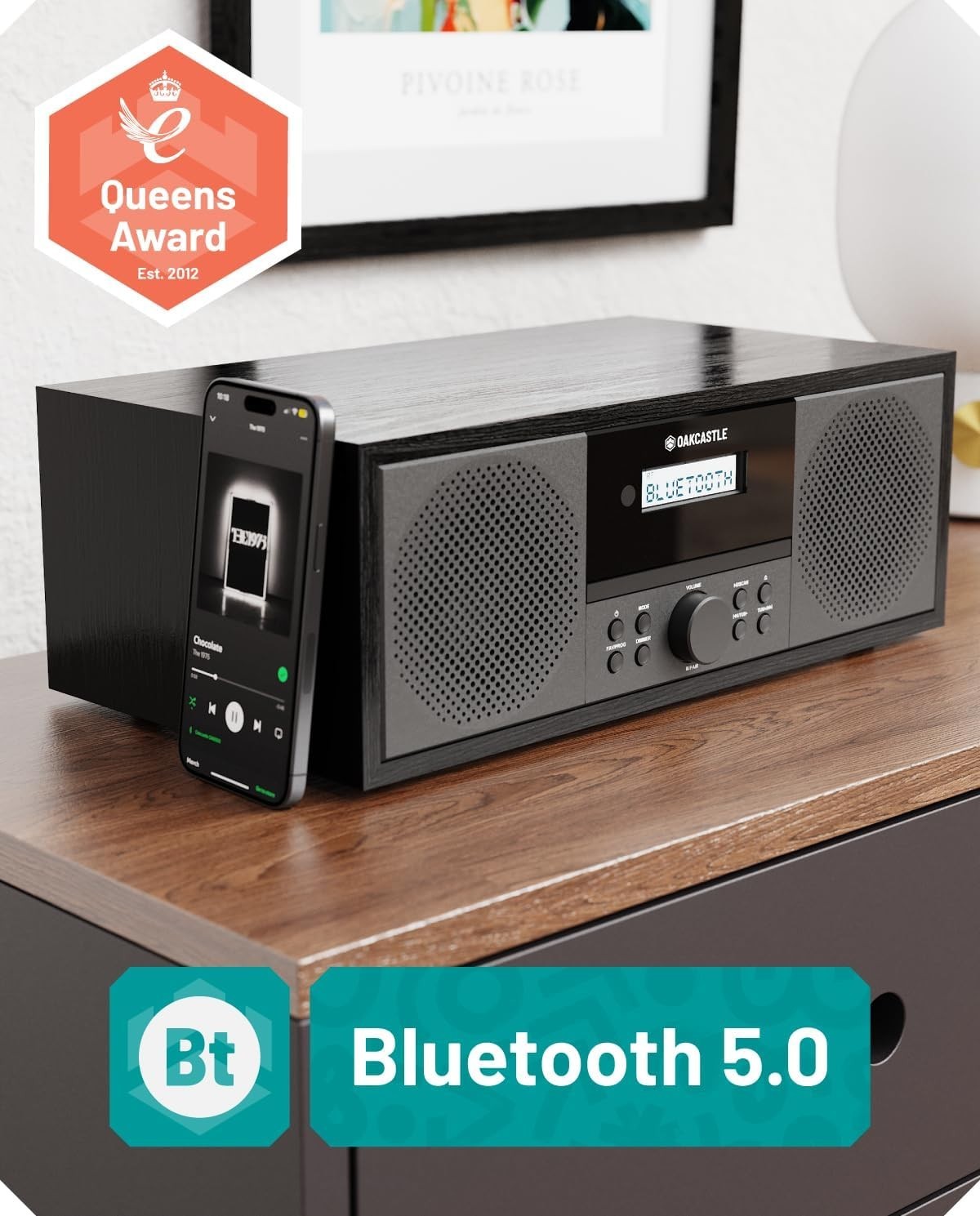 60W Stereo DAB+ Bluetooth CD Player Hi‑Fi System with Dual Alarm