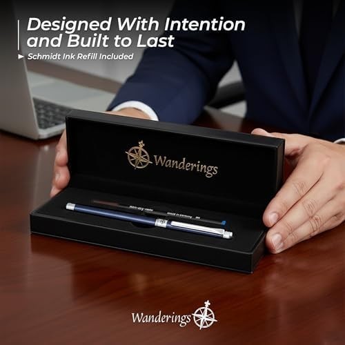 Luxury Rollerball Pen Fine 0.3mm German Ink Blue Gift Case