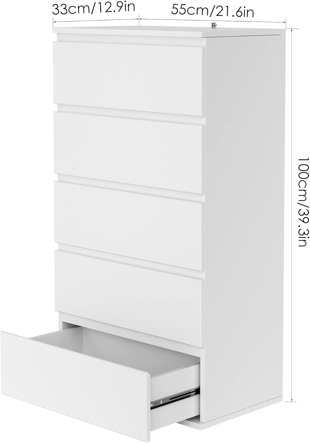 White 5-Drawer Chest Storage Cabinet | Bedroom, Bathroom, Living Room