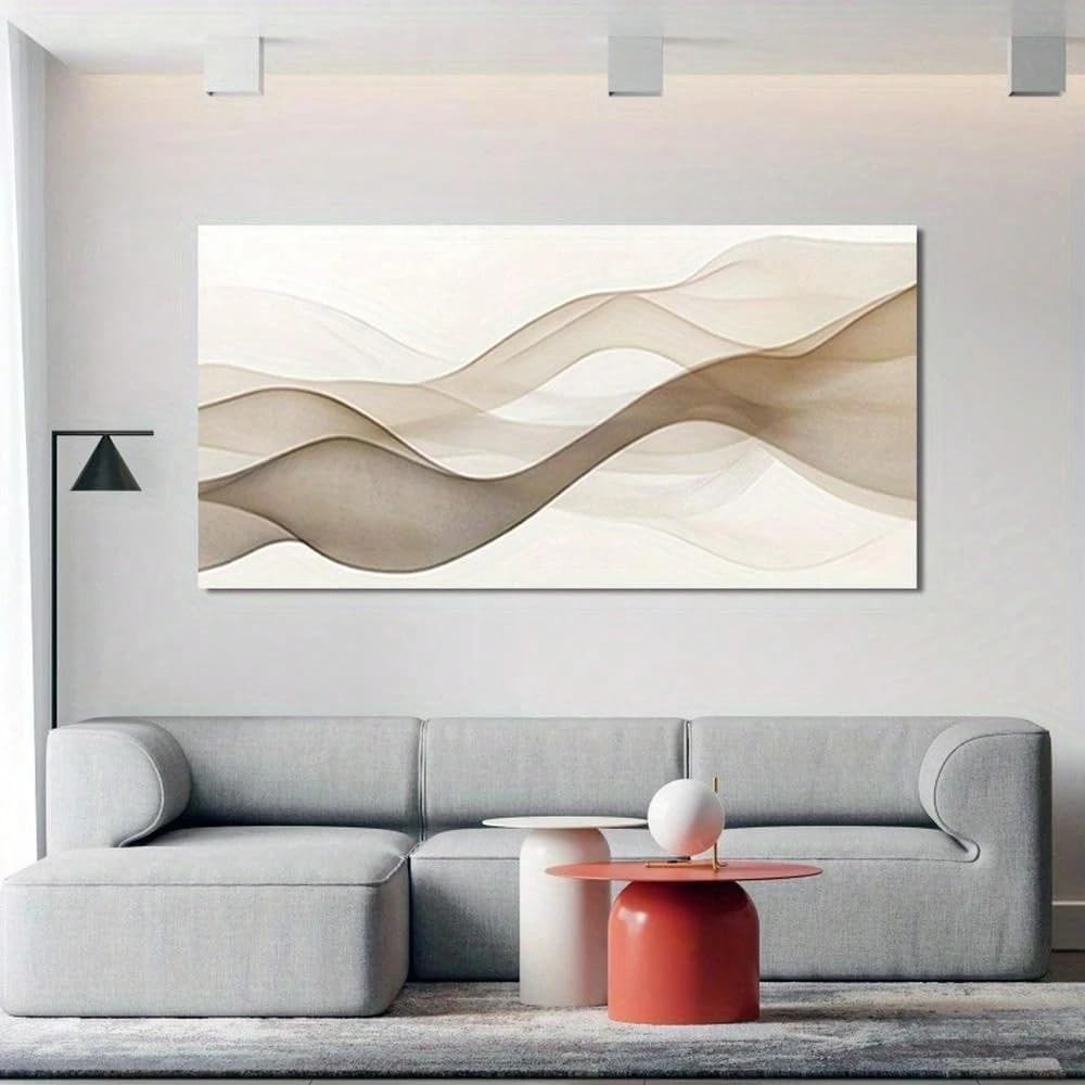Large Abstract Beige Canvas Wall Art 40x80cm Modern Print