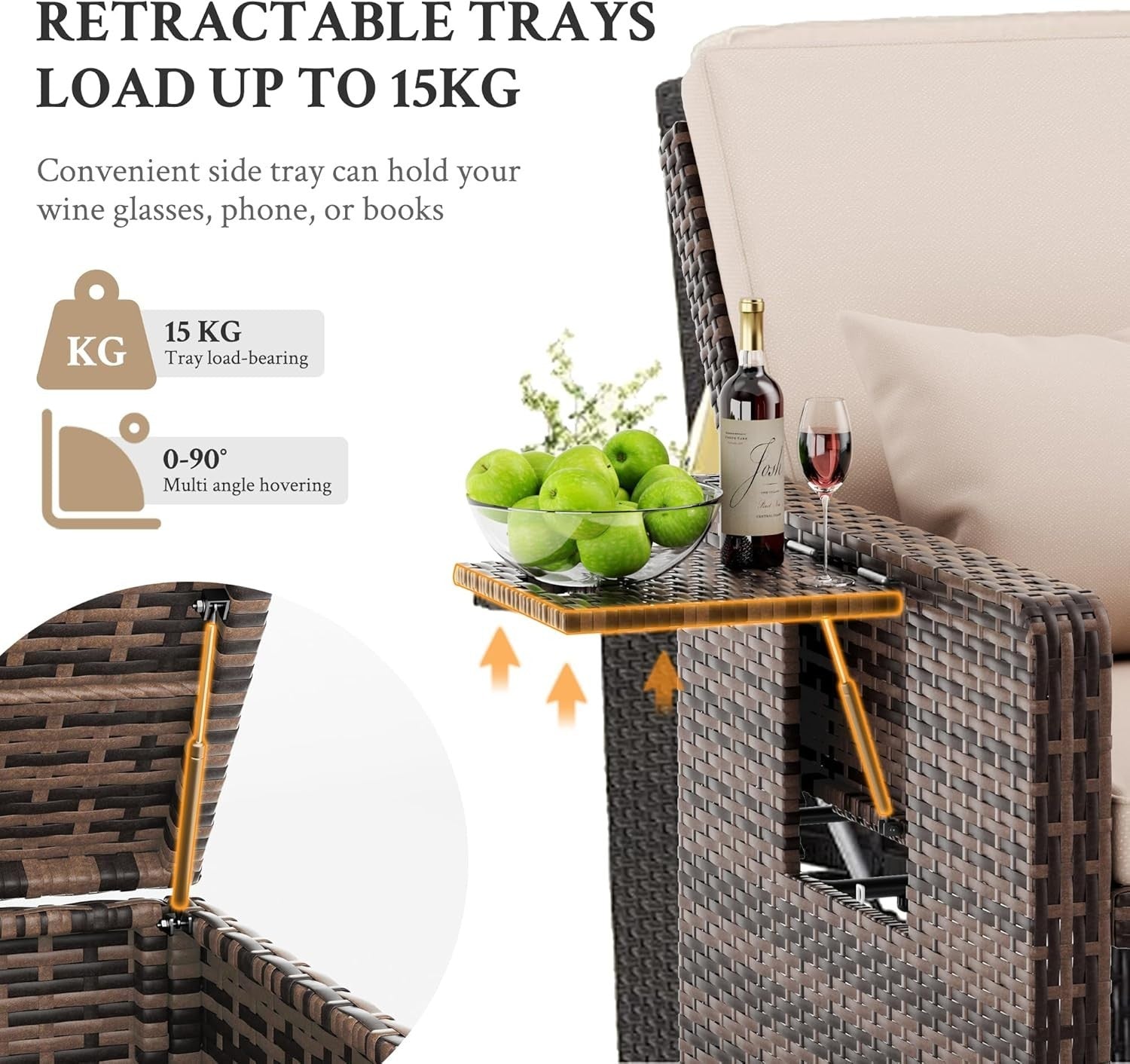 Rattan Daybed Sofa Set Storage Ottoman Cushions Tray Patio Garden Seat