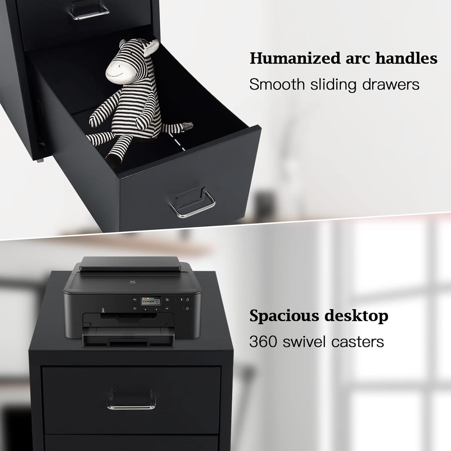 Compact Metal Rolling File Cabinet 3 Drawer Under Desk Storage Black