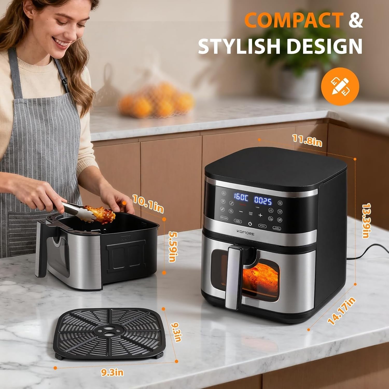 8L 1700W Digital Air Fryer With Window 9in1 Touchscreen Extra Crisp