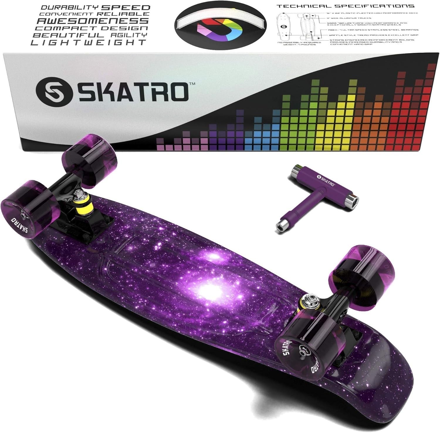 Mini Cruiser Skateboard 22x6inch Retro Plastic Deck Abec 7 Bearings