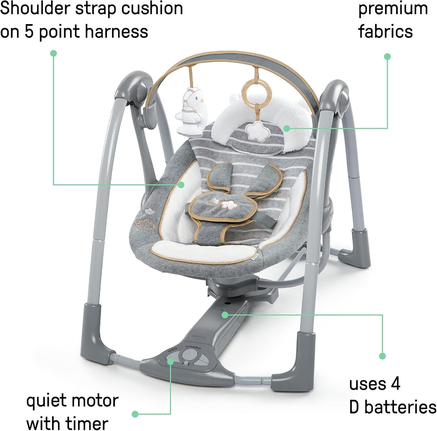2in1 Baby Swing and Infant Seat with Music Vibrations Adjustable Portable Teddy