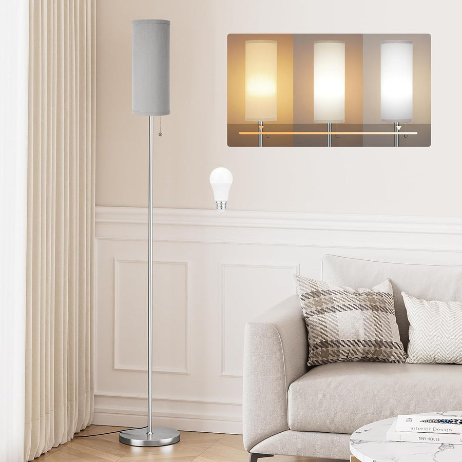 Grey Floor Lamp 64in Standing Lamp Bedroom Living Room Bulb Included