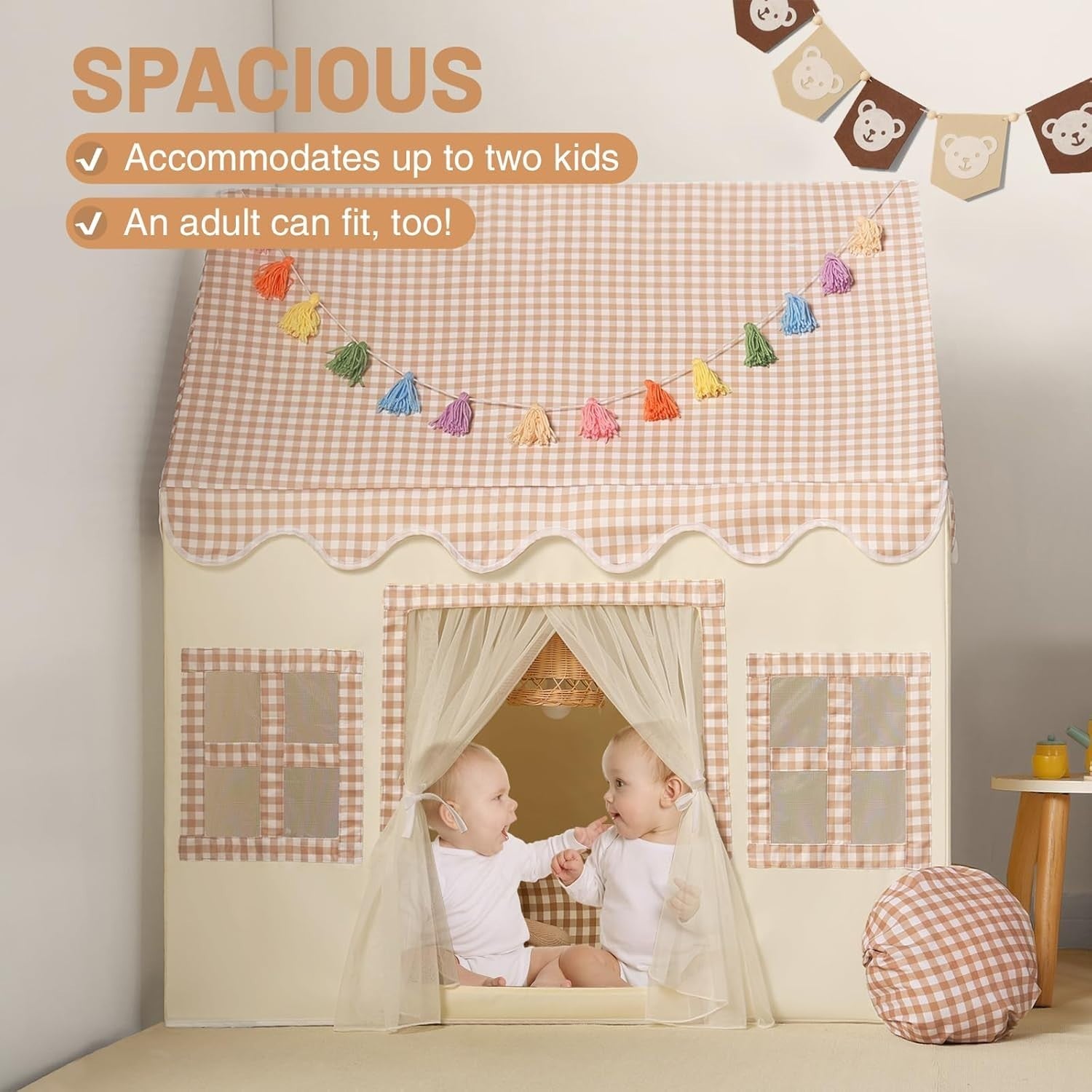 Kids Play Tent with Padded Mat Indoor Fairy Tale Playhouse Brown
