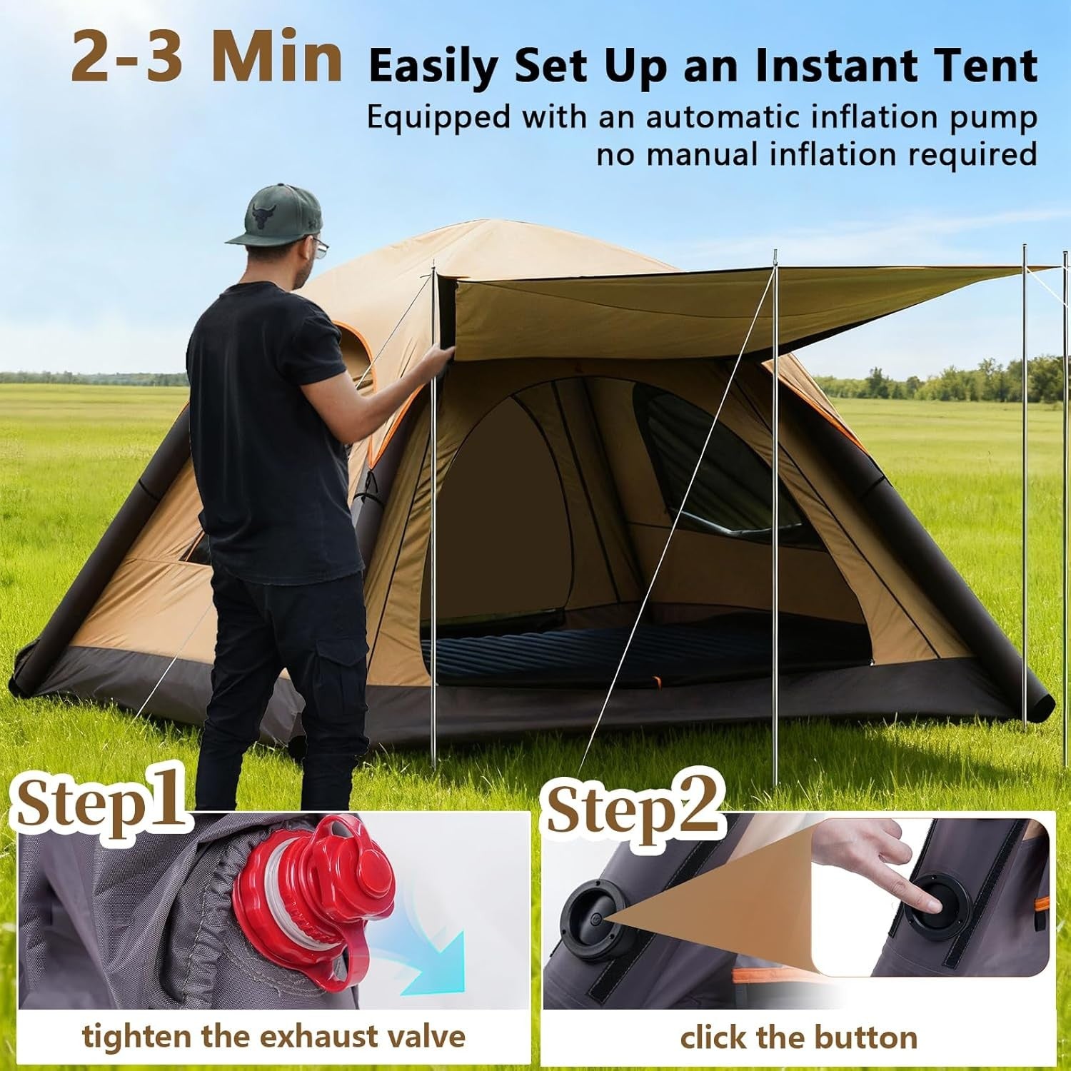 4-8 Person Inflatable Camping Tent Waterproof Pop Up Family