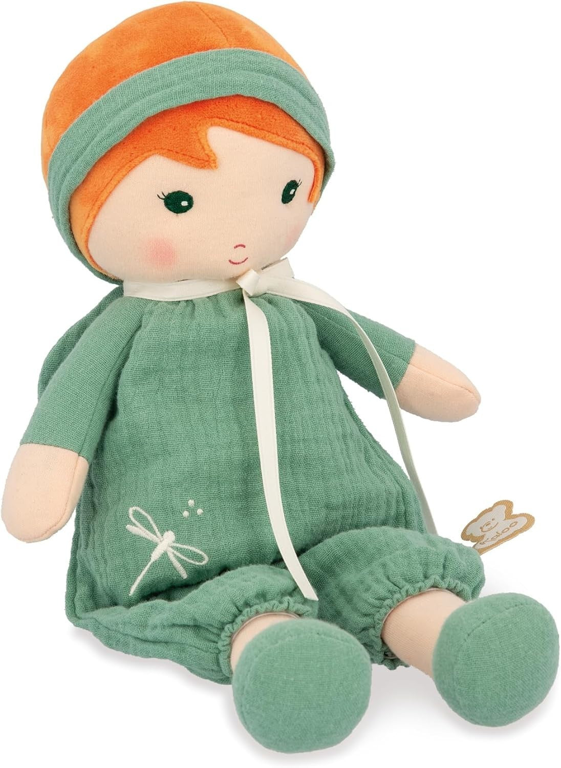 32cm Soft Fabric Rag Doll Muslin Dungarees Personalised Ribbon Newborn Gift