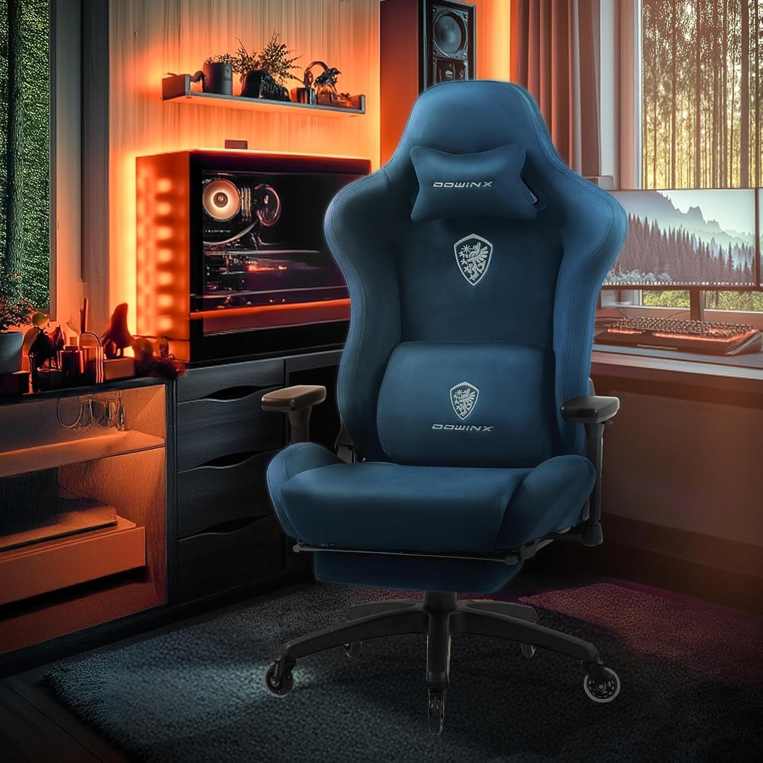 Big & Tall Gaming Chair 160° Recline Footrest Massage Blue