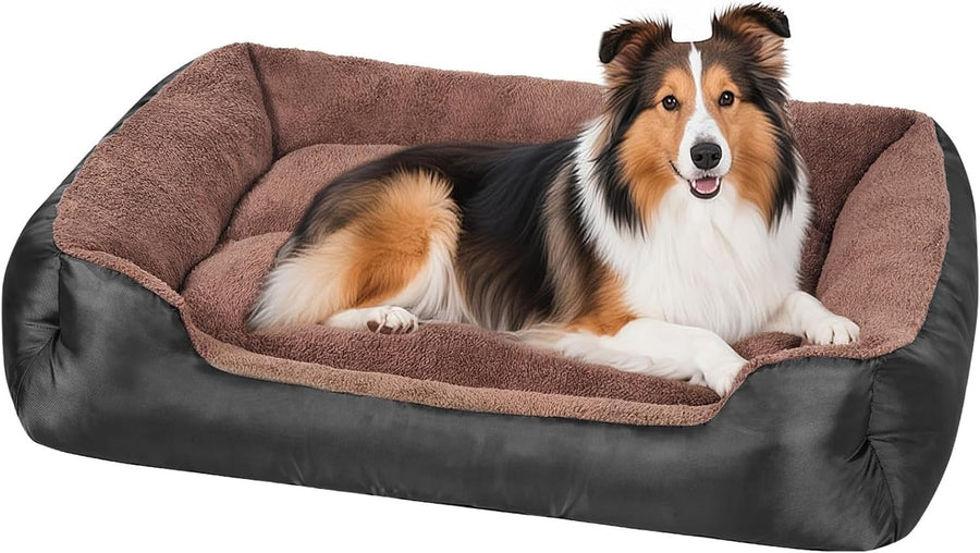 XL Dog Bed 90x70cm Washable Calming Bolster Black