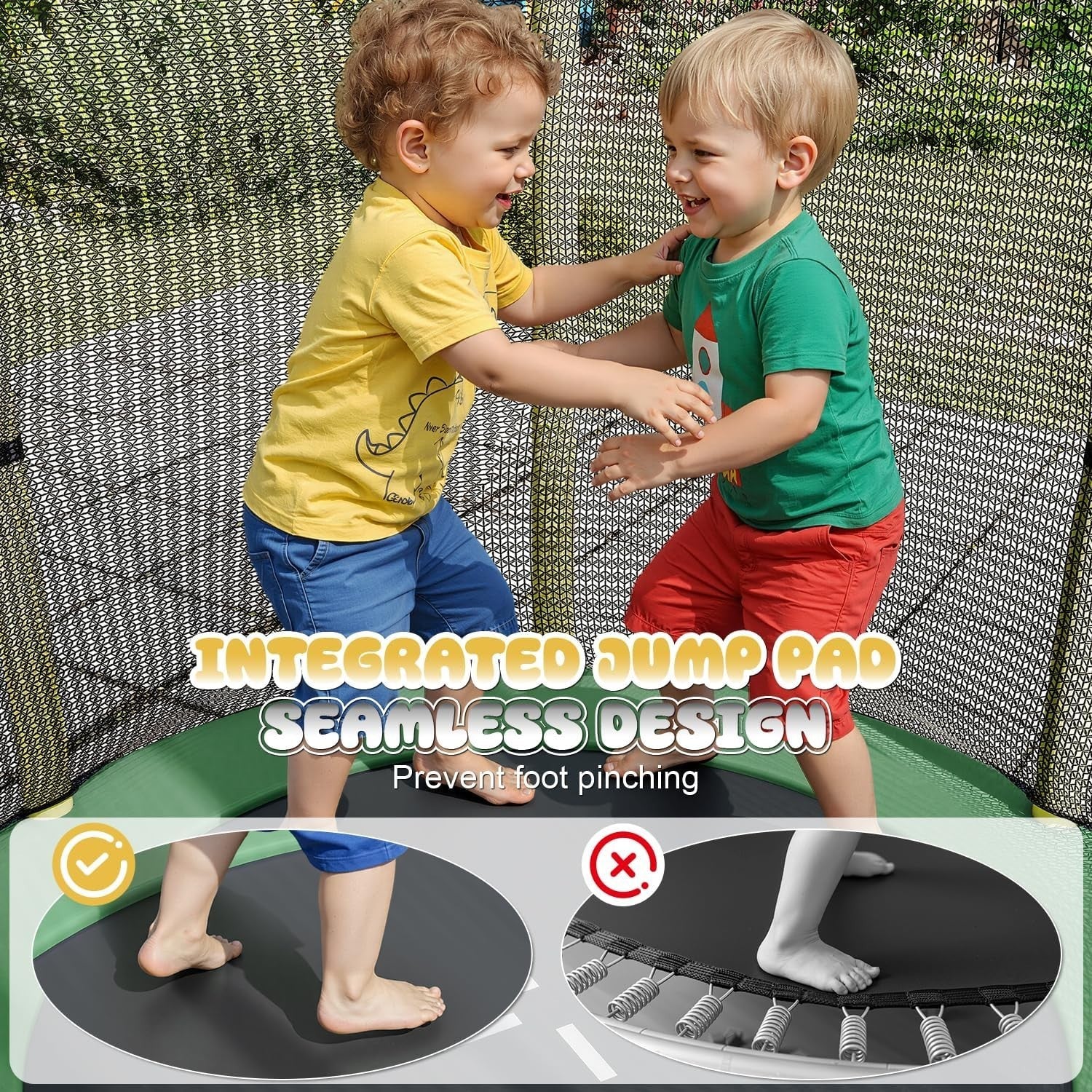 55in Kids Trampoline with Safety Enclosure Indoor Outdoor Anti-Slip
