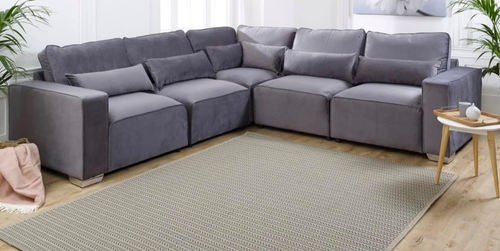 Modular Large Corner Sofa 5 Seater | Steel Plush Fabric | Easy Assembly