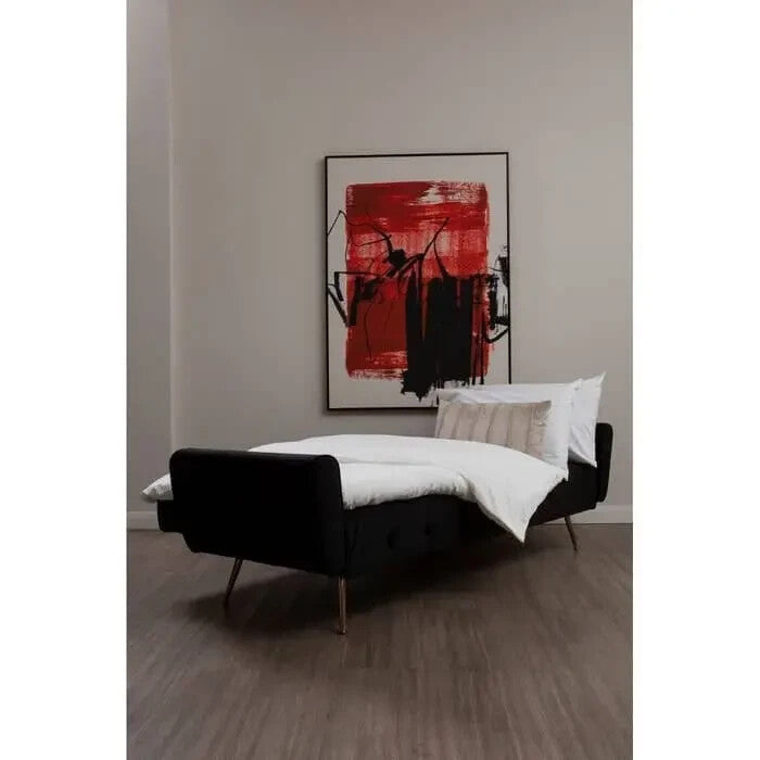 Black Velvet Sofa Bed 3 Seater Gold Legs Tufted Modern Luxury Sleeper