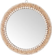 Boho Round Rattan Wall Mirror 38cm Hanging Bathroom Decor