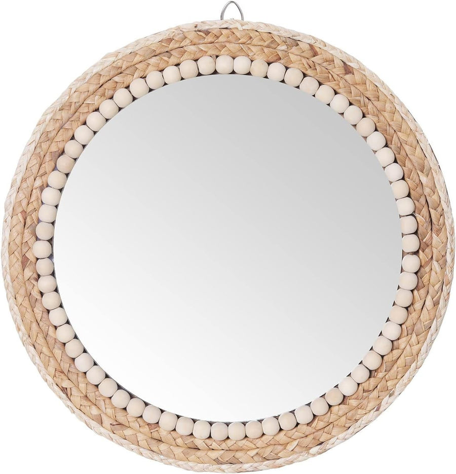 Boho Round Rattan Wall Mirror 38cm Hanging Bathroom Decor