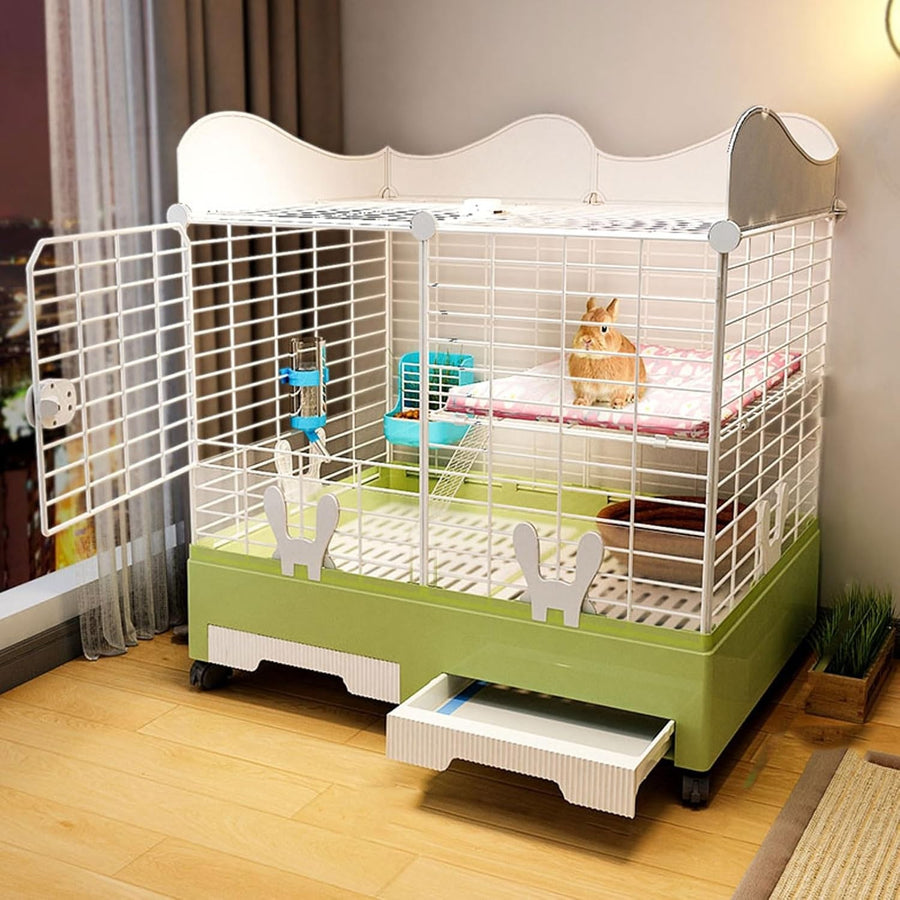 Indoor Rabbit Hutch Bunny Cage Double Layer Easy Large Capacity