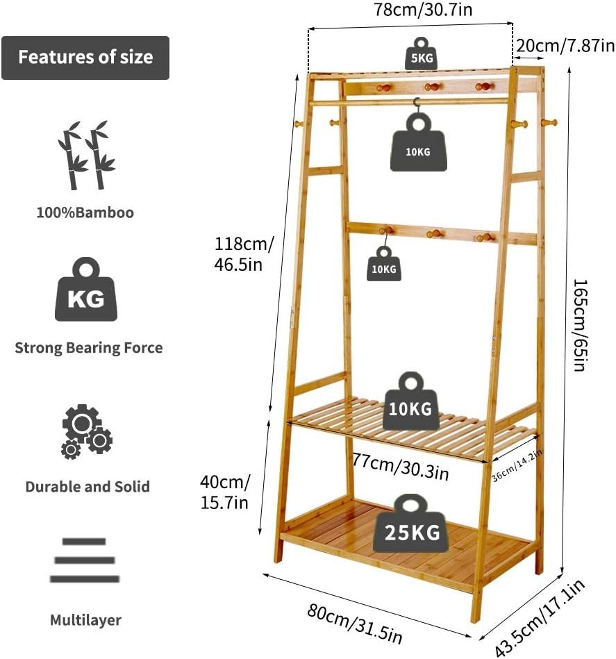 Clothes Rail Rack with Shelves & Hooks, Open Wardrobe