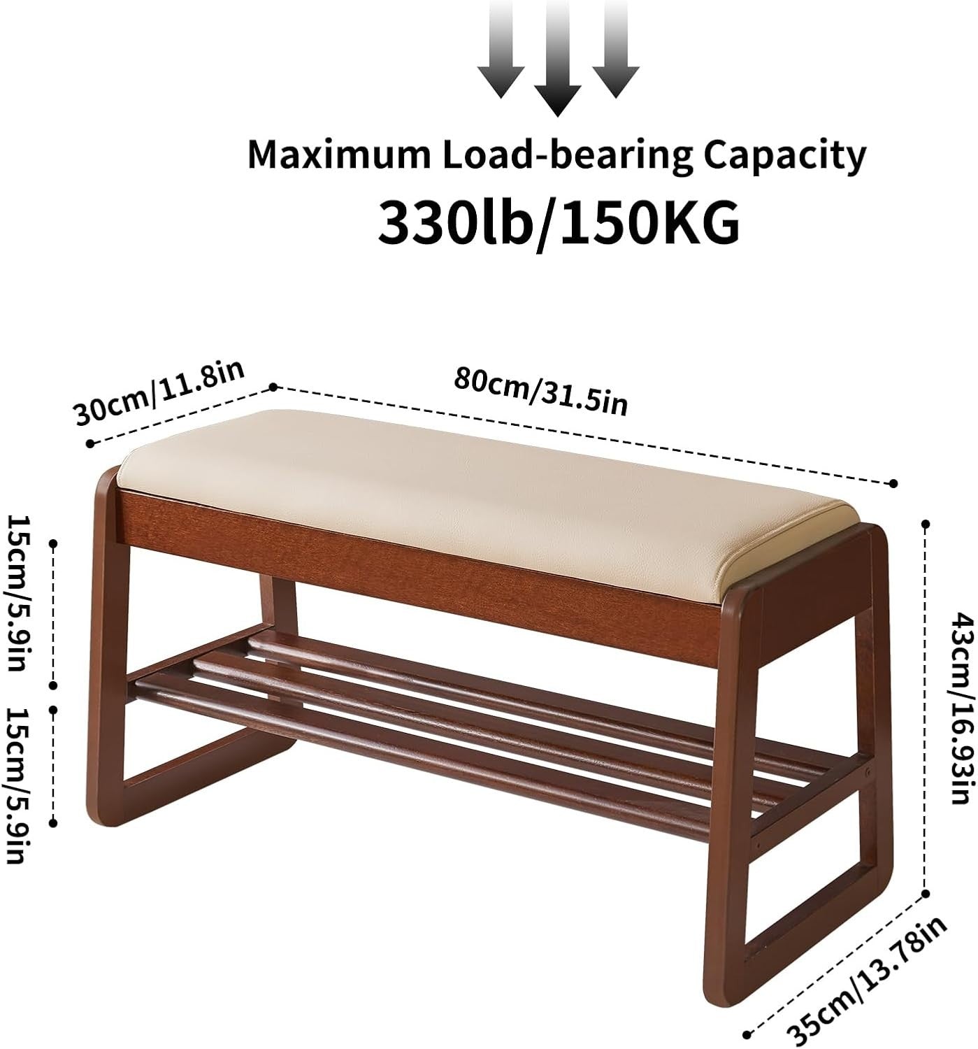 2-Tier Flip-Top Shoe Storage Bench with Cushion – Walnut 31.5in