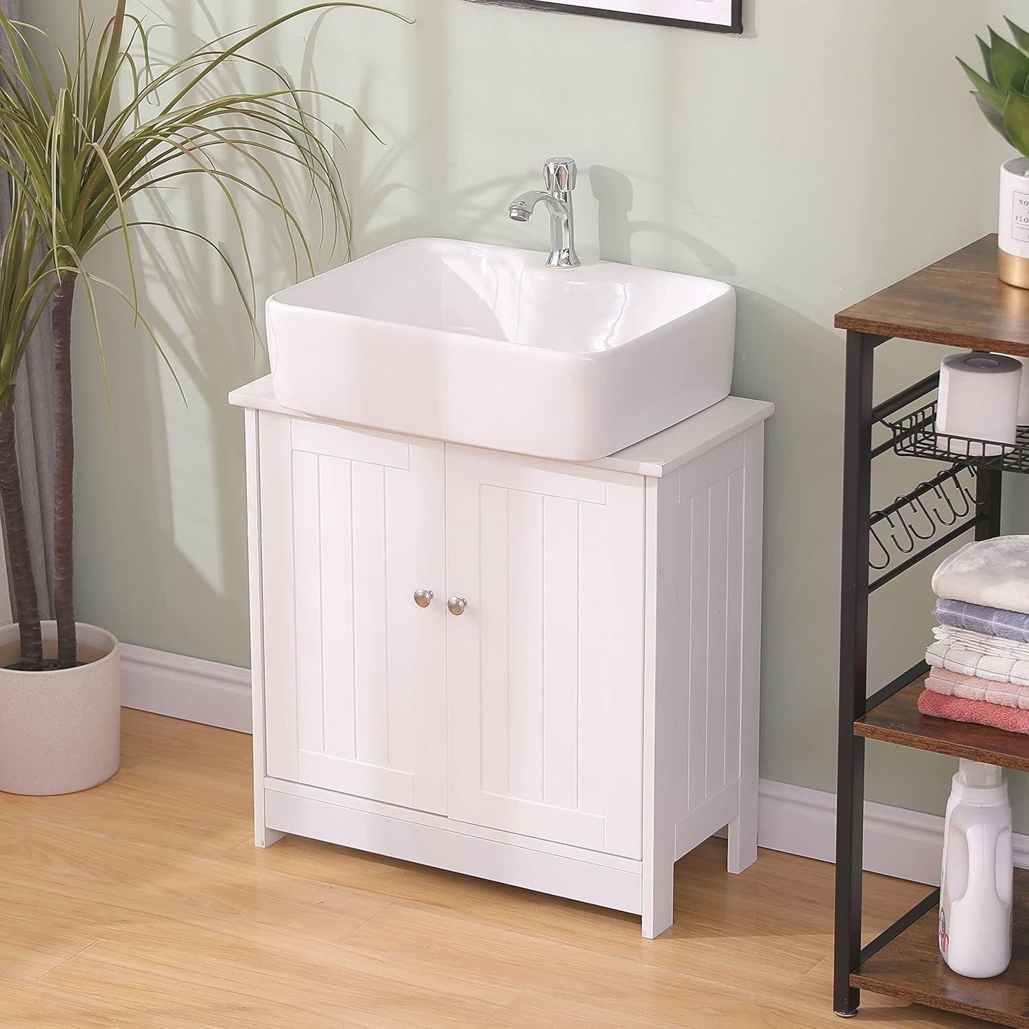Under Sink Bathroom Cabinet 2 Door Storage Cupboard 60x29x60cm White