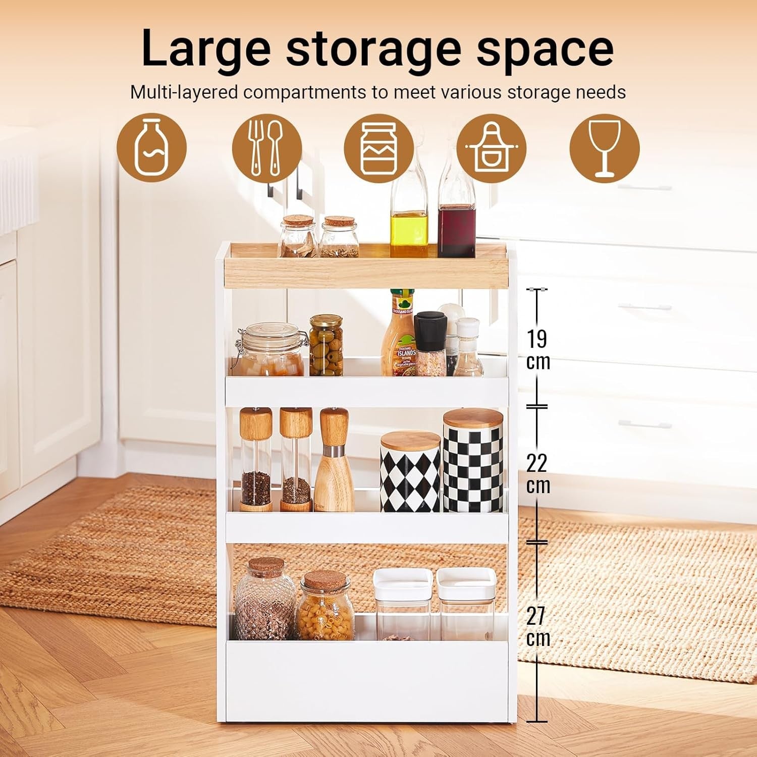 Slim Storage Trolley 15cm Narrow Rolling Cart Kitchen Bathroom 3 Tier