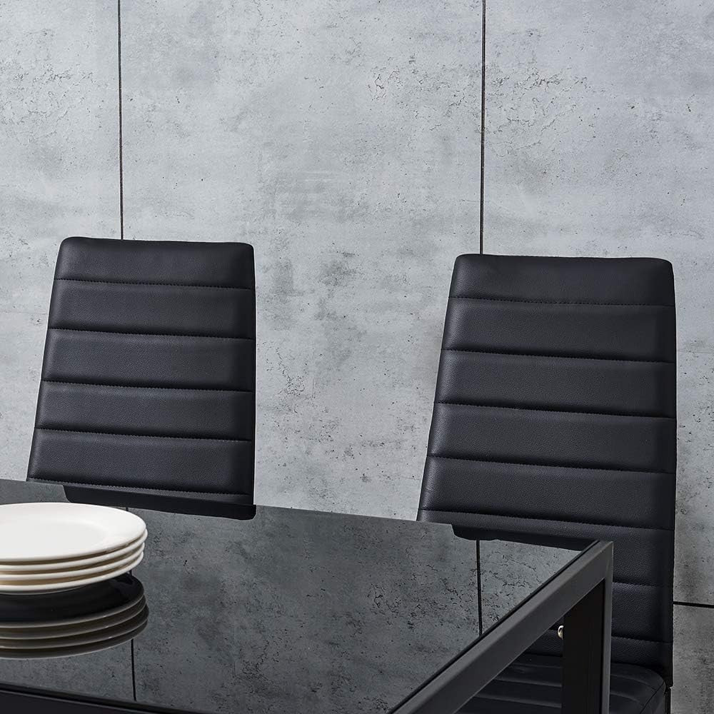 Black Tempered Glass Dining Table & 4 PU Leather Chairs - Sleek & Durable