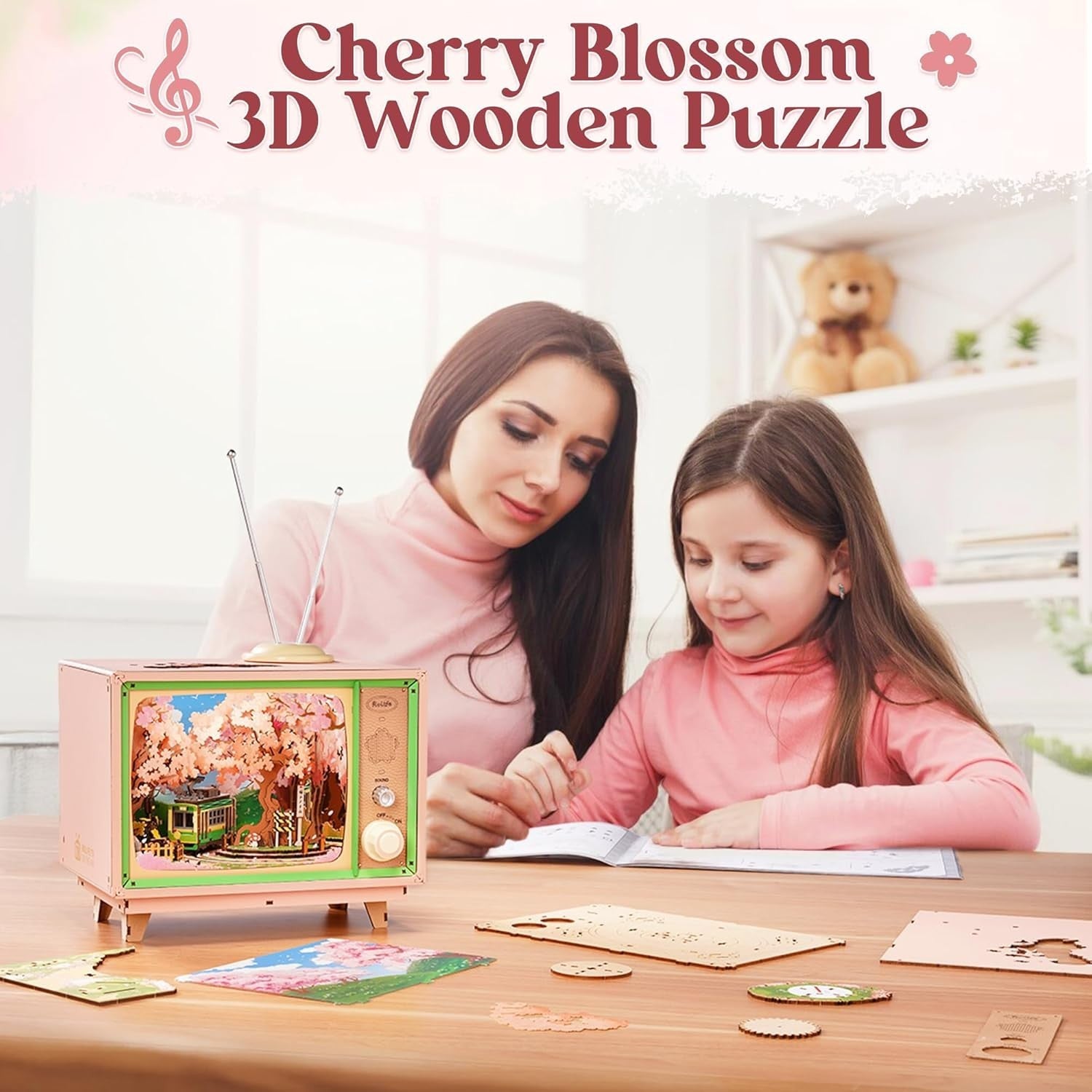3D Cherry Blossom Sakura Tram Puzzle with LED Lights & Moving Model Display