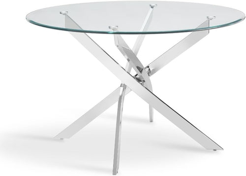 120cm Round Glass Dining Table with Chrome or Black Metal Legs 6 Seater
