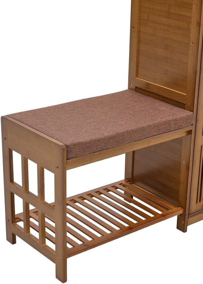 Brown Shoe Storage Cabinet with Seat & Drawer – 4-Tier Hallway Bench 99cm