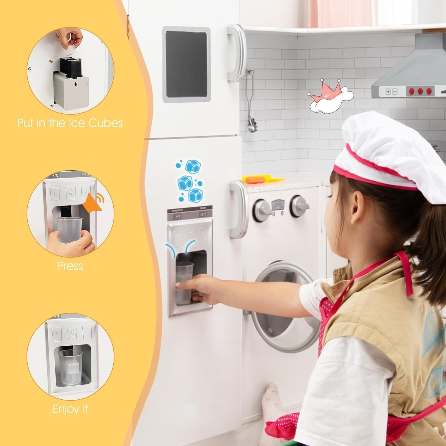 Corner Wooden Kids Play Kitchen Lights Sounds Chef Toy White