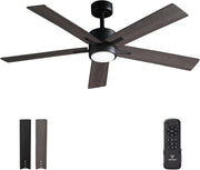Vagizm 52" Silent Ceiling Fan with Dimmable Light, Remote, 5 Blades, Walnut