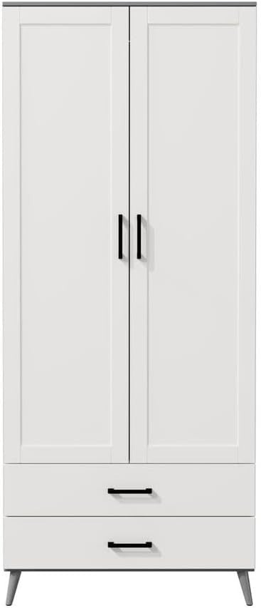 Modern Grey White Wardrobe 2 Doors 2 Drawers – Bedroom Clothes Storage