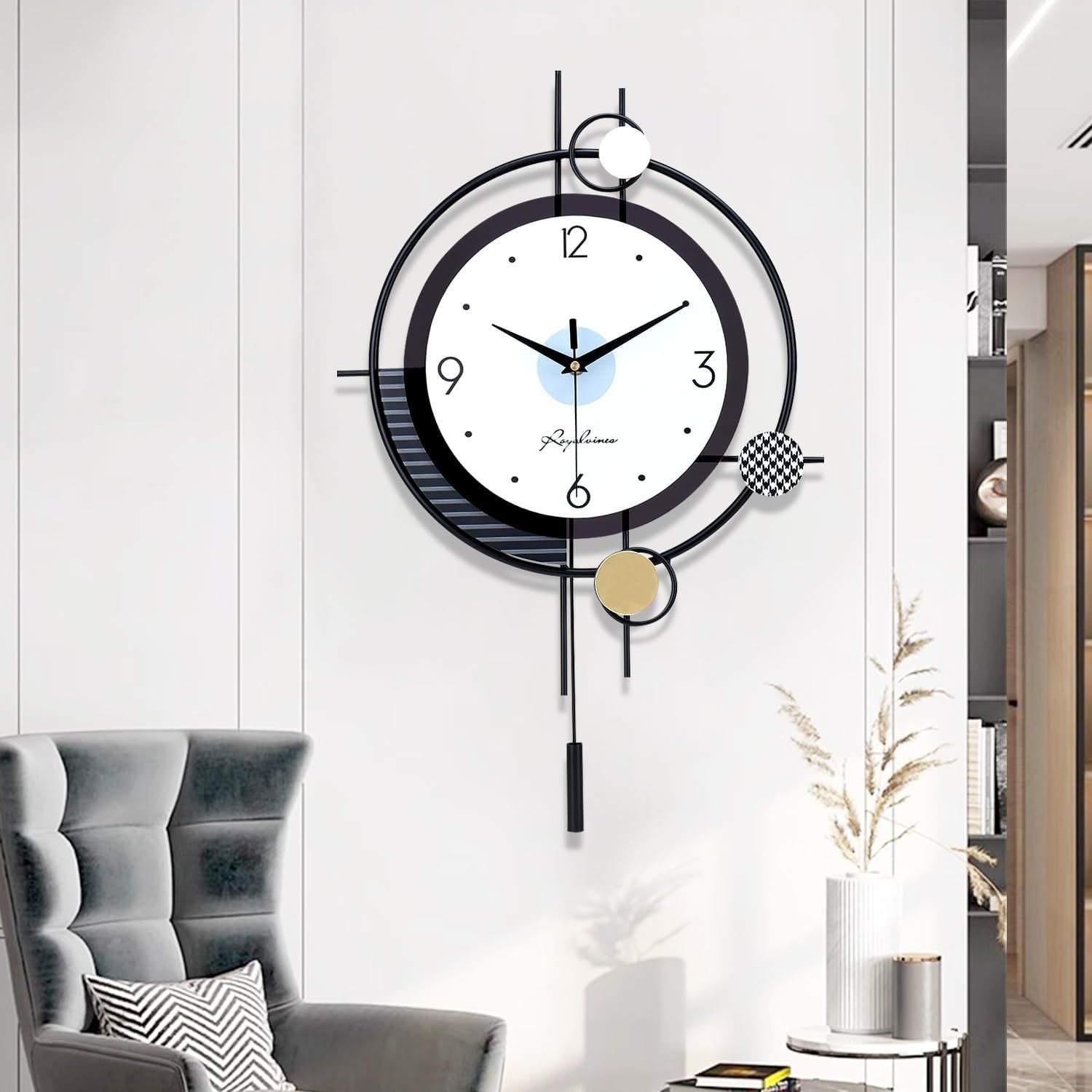 Modern Silent Wall Clock Large Luxury Decorative Non-Ticking Metal Clock 38×58cm
