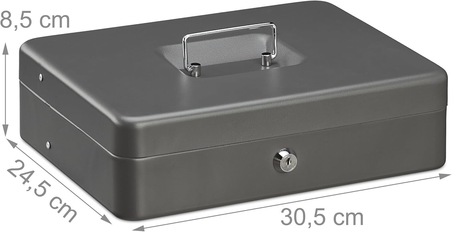 Lockable Cash Box Coin Tray Money Storage Case with Note Compartments