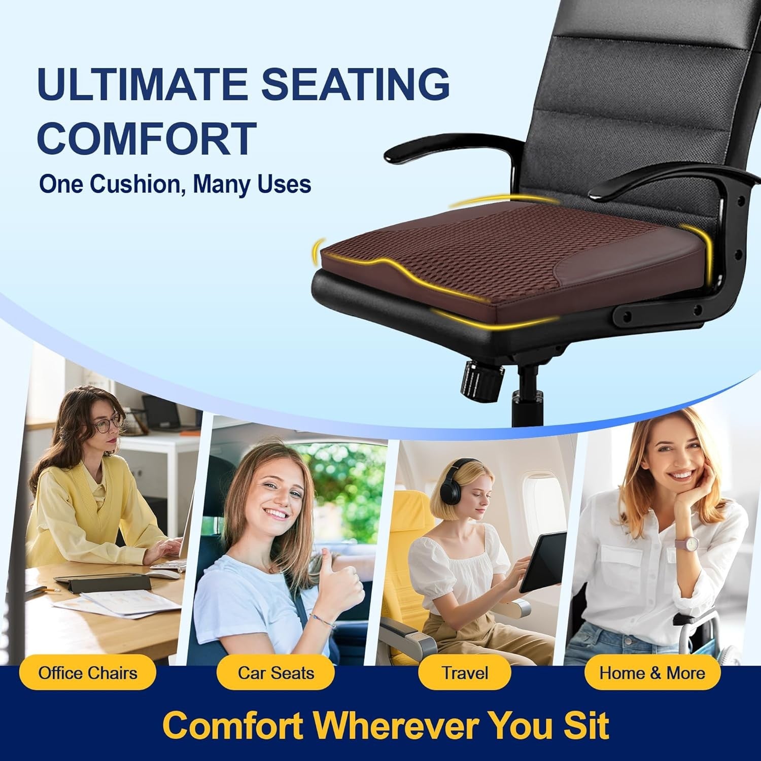 Memory Foam Seat Cushion Height Booster Coccyx Back Pain Relief