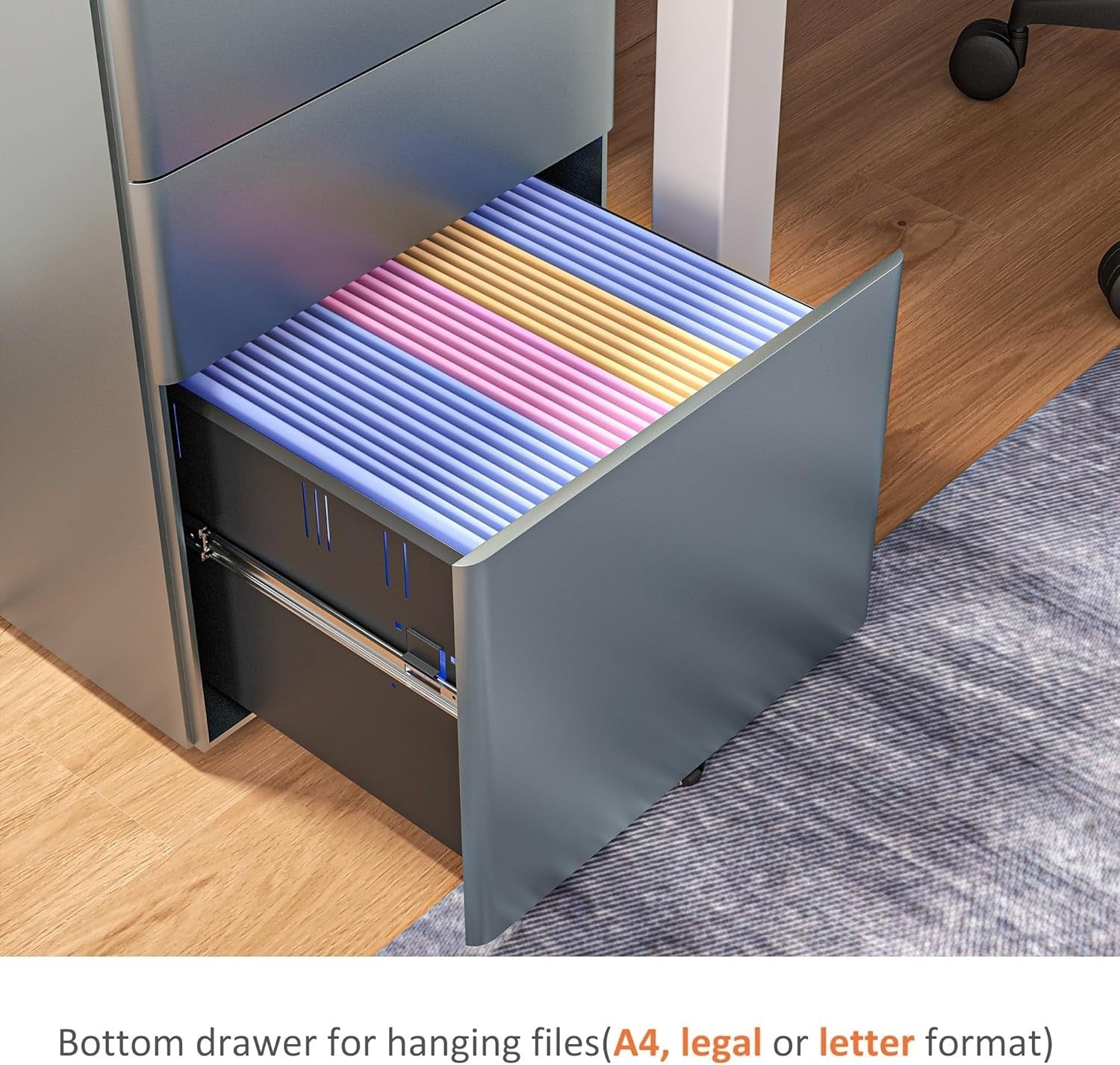 Grey 3 Drawer Mobile Filing Cabinet Lockable Steel A4 Letter Office Storage