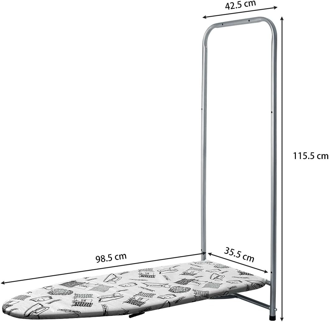Wall Mounted Fold Down Ironing Board 98x37cm Space Saving White Grey