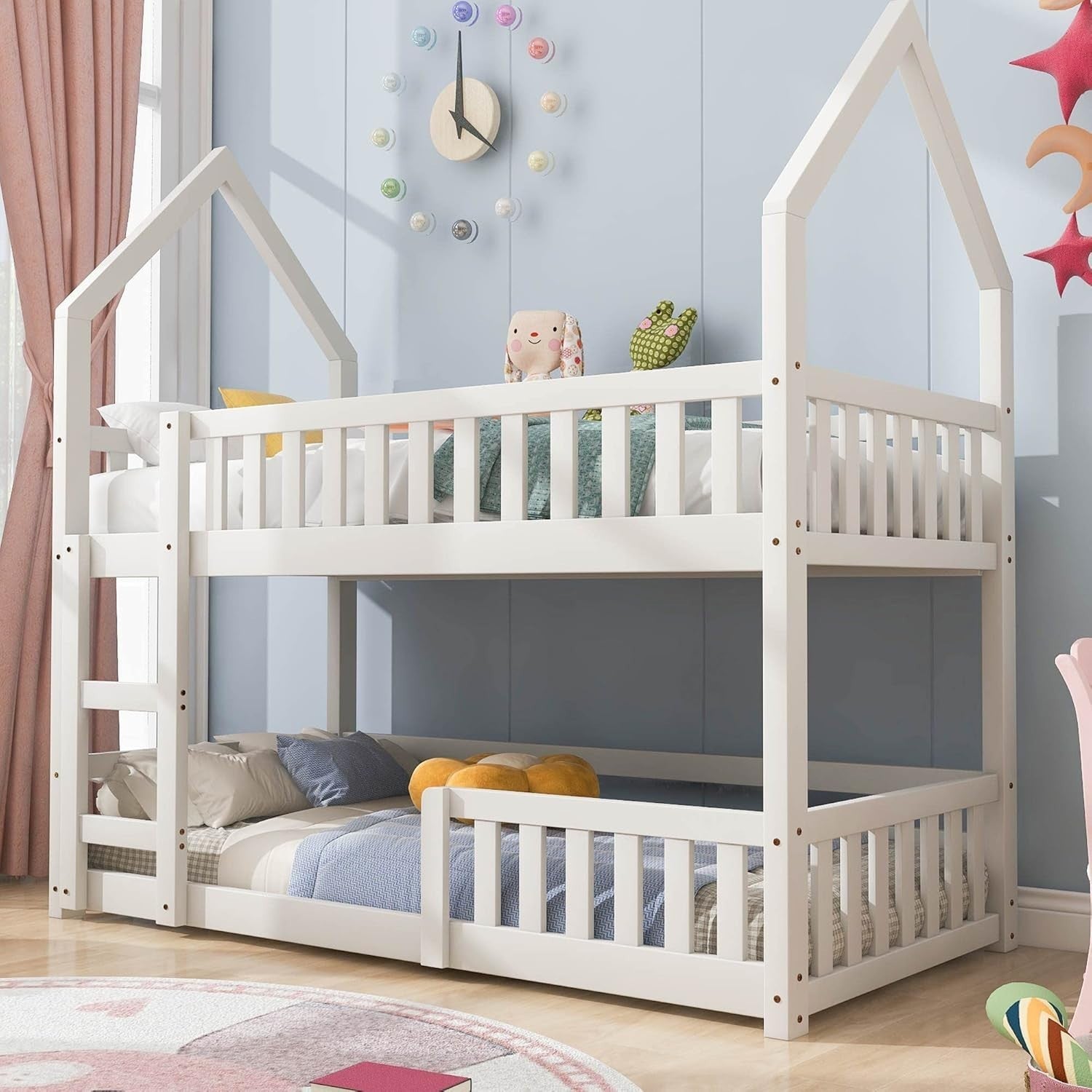 Castle Bunk Bed with Ladder 90x190cm White | Kids Safe Space Saver Bed