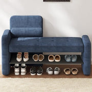 Blue Velvet Shoe Storage Bench with Backrest – Modern Hallway Seat & Rack